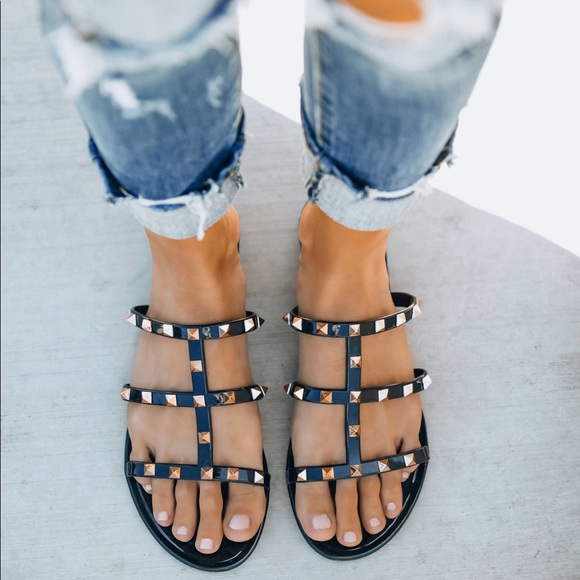 Black & Gold Studded Sandal - Picture 2 of 2